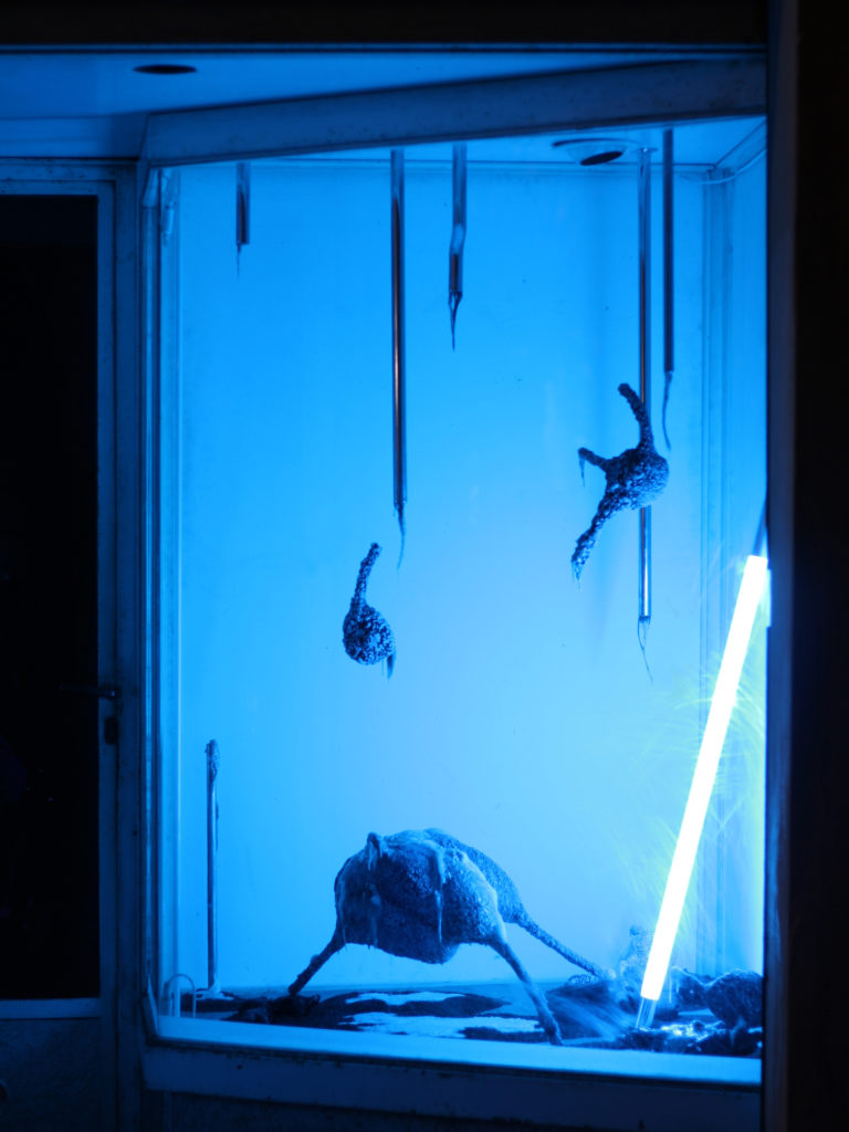 Notturno, 2020 - Metal pipes, Eps, epoxy resin, cellulose, polyurethanic resin, acrylics, pigments, sand, neon light - Francesco Pacelli - courtesy of the artist