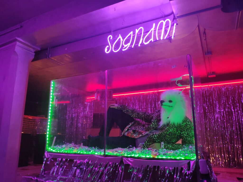 Sognami, 2019, Neon, teca plexiglass e acciaio, performance - Studio Tonnato - courtesy of the artists