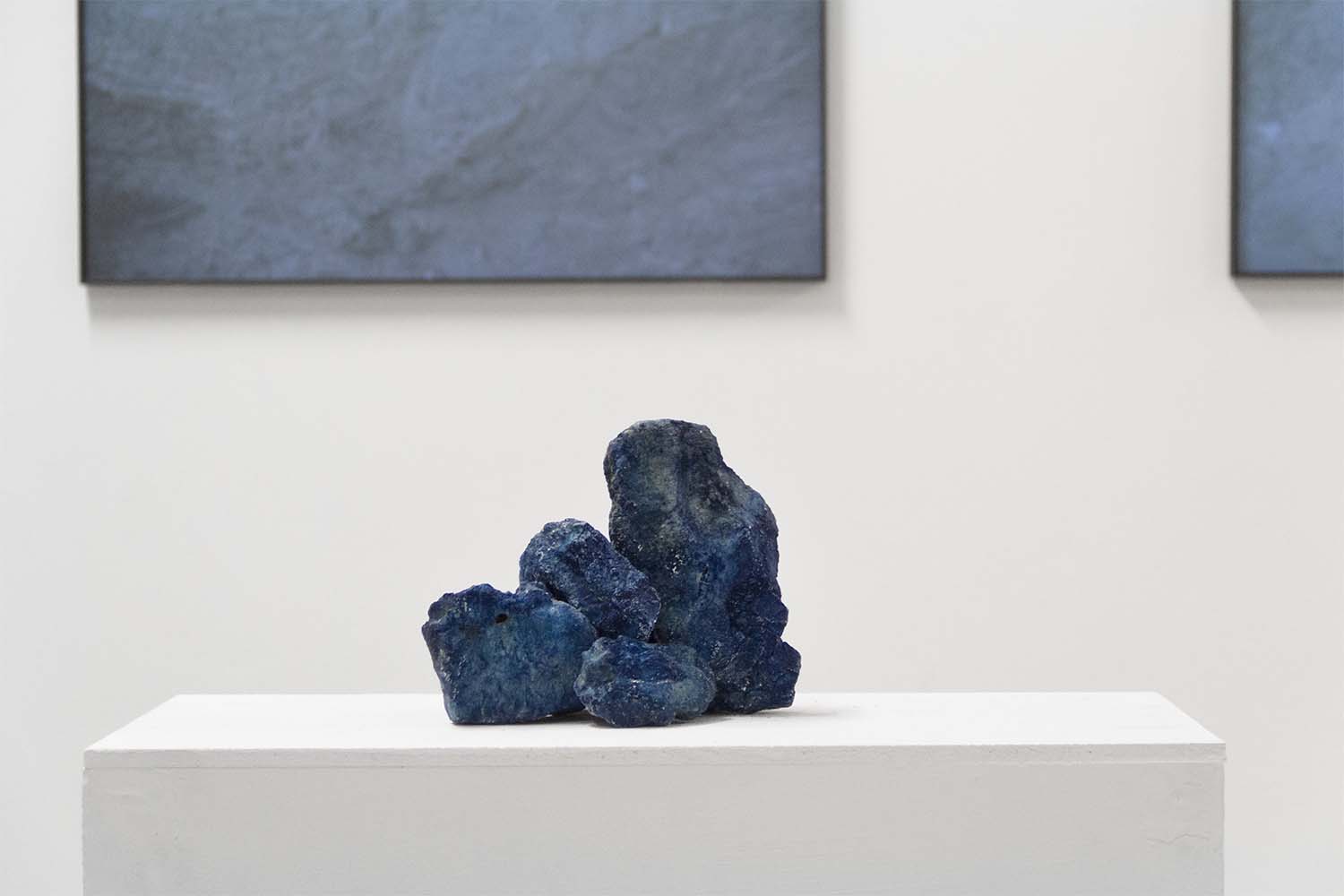 Indacoterra, exhibition view, 2019 Giclée prints, 70x85cm each; cyanotype on raw alabaster - Lidia Bianchi - courtesy of the artist